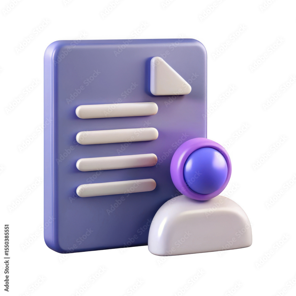 Poster 3d rendered user profile icon with document isolated on transparent background