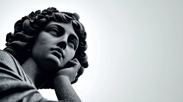 Statue head in contemplative pose
