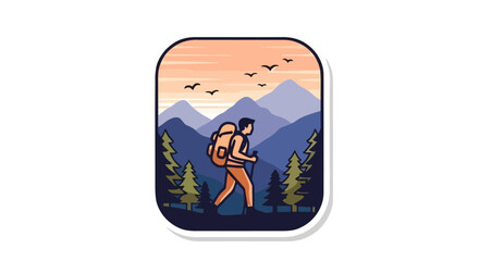 Hiking Adventure Mountain Scene Illustration
