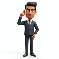 Obraz premium Cartoon Businessman Thinking with Finger Pointing Upward Isolated on White Background