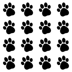 Black pet dog or cat paw print vector seamless pattern. Suitable for various projects such as textile, packaging, decoration, graphic design and background.