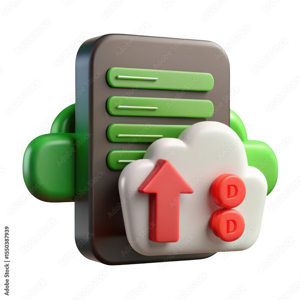 Poster 3d rendered data upload to cloud storage isolated on transparent background