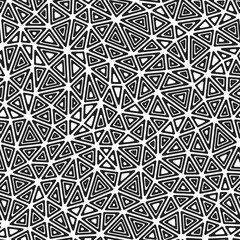 Triangles pattern. Compact shape size. Multiple repeated inner triangles. Black and white style. Repeatable pattern. Beautiful vector tiles. Seamless vector illustration.