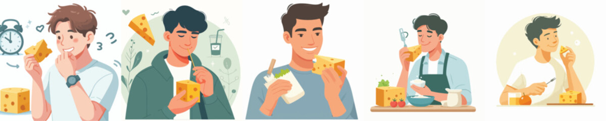 vector character eating cheese