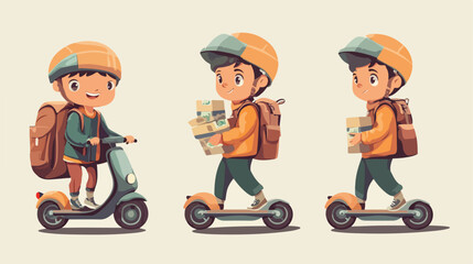Funny Boy Courier Riding Scooter and Walking Delivery Job Adventure