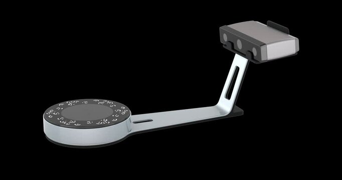 Desktop 3d scanner rotating animation, seamlessly loopable. 3D rendering isolated on transparent background