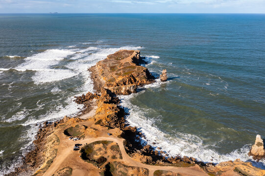 Aerial view of Ilh&eacute;u da Papoa in Peniche, Portugal.