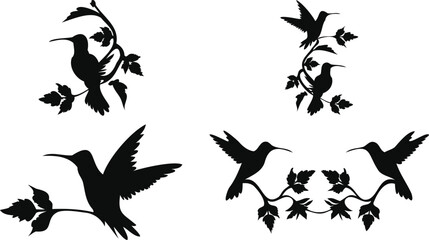 Hummingbirds with Flowers Vector