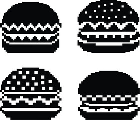 Pixel-style burger vector set - 4 fast food outlines, EPS JPEG PNG