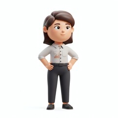 Confident Cartoon Businesswoman with Chart Logo on Shirt Hands on Hips