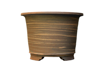 Terracotta pot made from stoneware on white background.