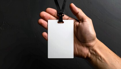 Close-up of a hand holding a blank ID badge symbolizing access, security clearance, or corporate identity