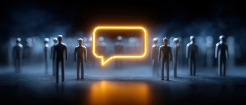 Glowing orange neon speech bubble on dark background