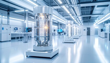 Advanced futuristic fusion reactor lab representing the concept of clean energy innovation, scientific discovery and technological advancement