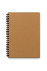 Education & Business: A blank, minimal spiral notebook with kraft paper cover, offering ample copy space for custom branding or creative expression on an abstract, modern background.
