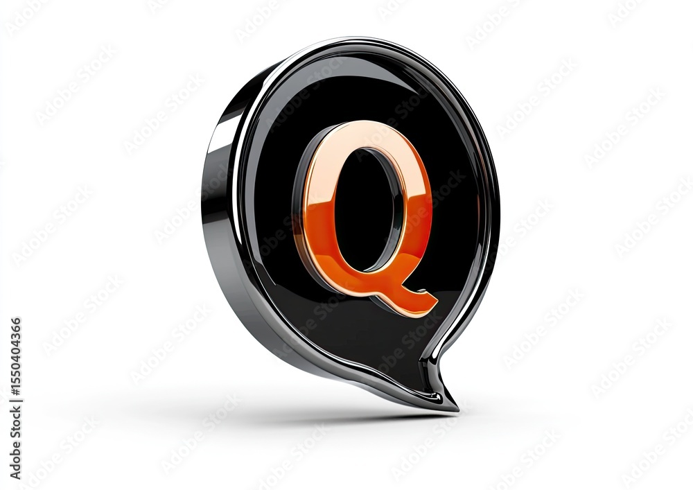 Fototapete 3d rendered letter q in a black speech bubble with chrome border