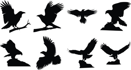 Flying Bird Flock Silhouettes Set