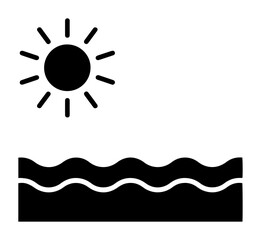 sun over sea waves vector icon for summer and beach themes