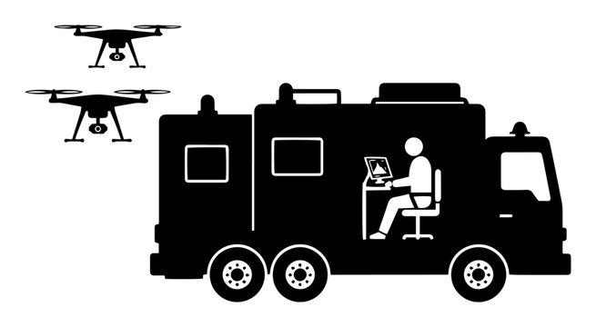 drone control center vehicle with operator and drones