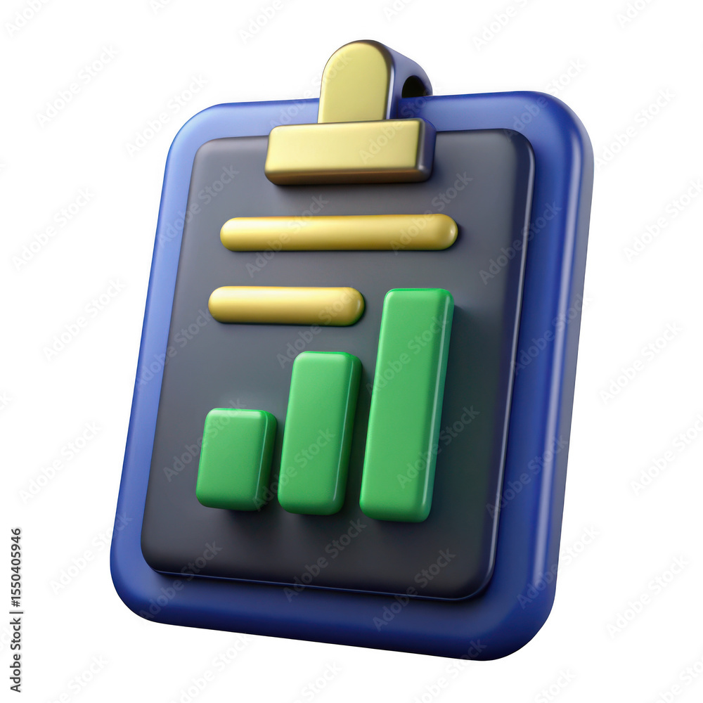 Poster 3d rendered clipboard with progress graph isolated on transparent background