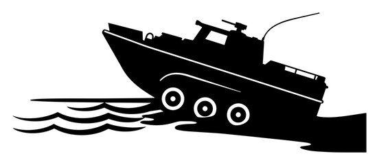 military boat launching from beach for amphibious mission