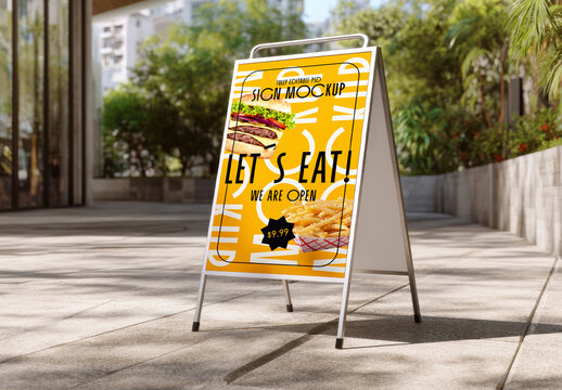 Outdoor A-Frame Sign Mockup in Sunny Street