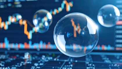 Stock market bubbles with fluctuating charts illustrating financial volatility, economic speculation, investment risk, and digital trading trends