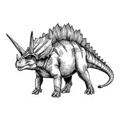 Fototapeta premium A meticulously detailed monochrome sketch brings the majestic triceratops to life, showcasing its formidable presence. vector illustration