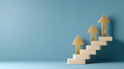 Business success ladder concept with arrows pointing upward on step platform