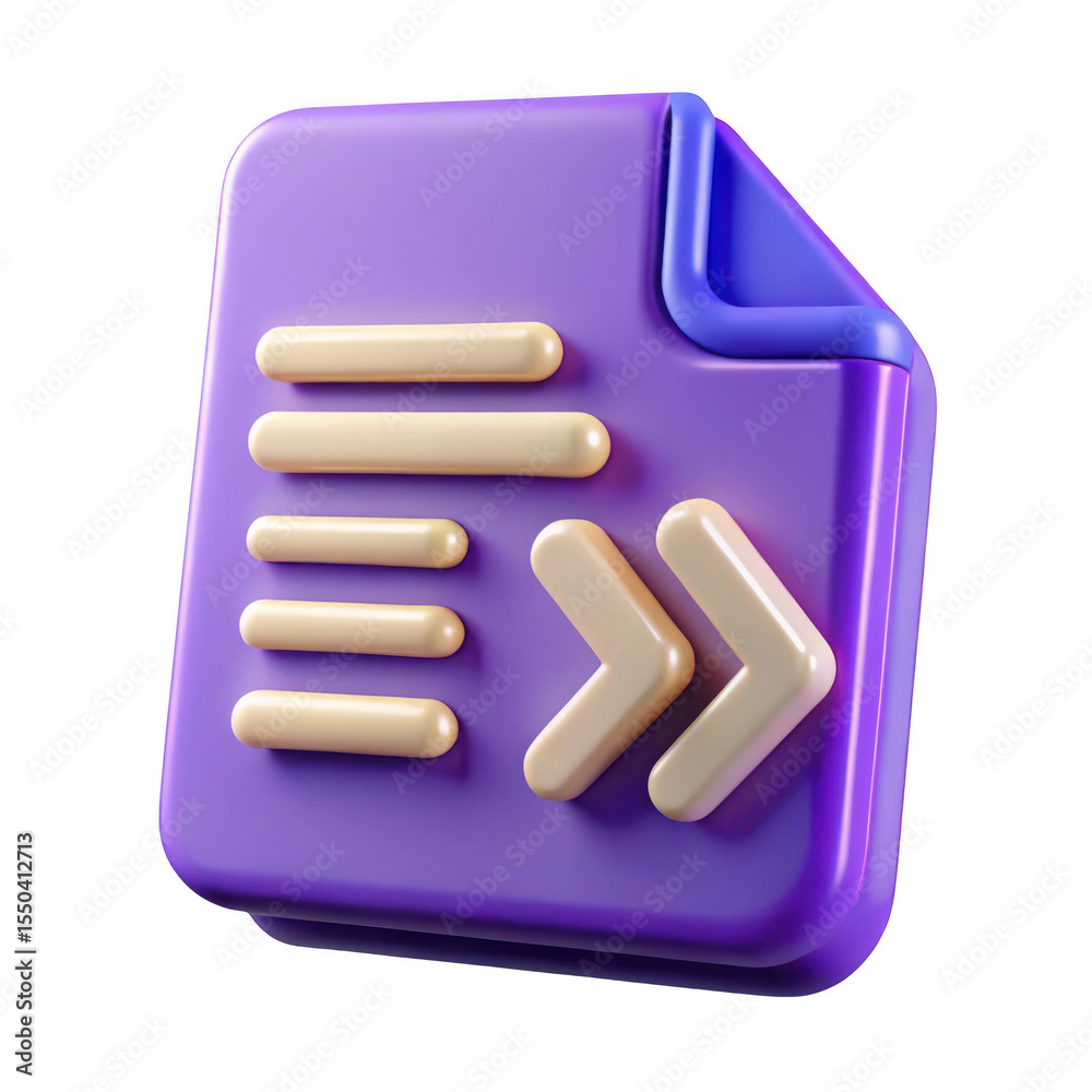 Poster 3d rendered document icon with forward arrows isolated on transparent background