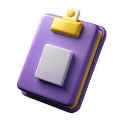 3d rendered purple and yellow clipboard mockup isolated on transparent background