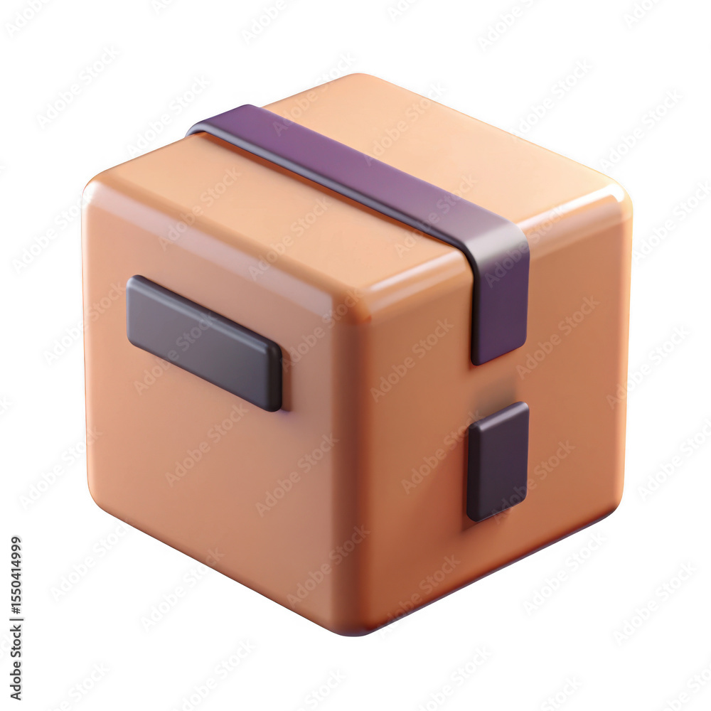 Fototapete 3d rendered cubic package with strap isolated on transparent background