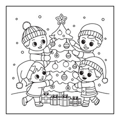 Bold & easy Cozy Christmas coloring book, black & white designs, line art vector illustration, coloring page, coloring book, holiday coloring book,  christmas, christmas vector, christmas line art