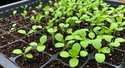 Green Seedlings Growing in a Black Tray