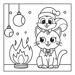 Bold & easy Cozy Christmas coloring book, black & white designs, line art vector illustration, coloring page, coloring book, holiday coloring book,  christmas, christmas vector, christmas line art