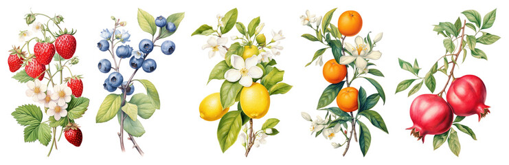 PNG Vibrant botanical fruit clusters, element set on transparent background