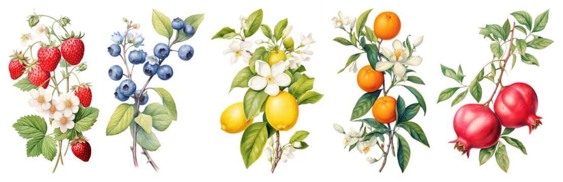 PNG Vibrant botanical fruit clusters, element set on transparent background