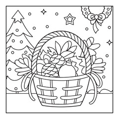 Bold & easy Cozy Christmas coloring book, black & white designs, line art vector illustration, coloring page, coloring book, holiday coloring book,  christmas, christmas vector, christmas line art
