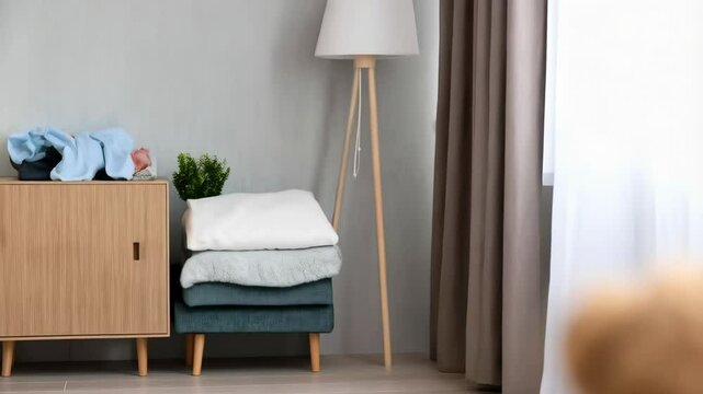 Donation box filled with plush toy and apparel for charitable giving, reuse, or decluttering at home or organization.