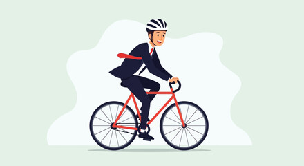 Naklejka premium Businessman Cycling Active Commute, Healthy Lifestyle Illustration