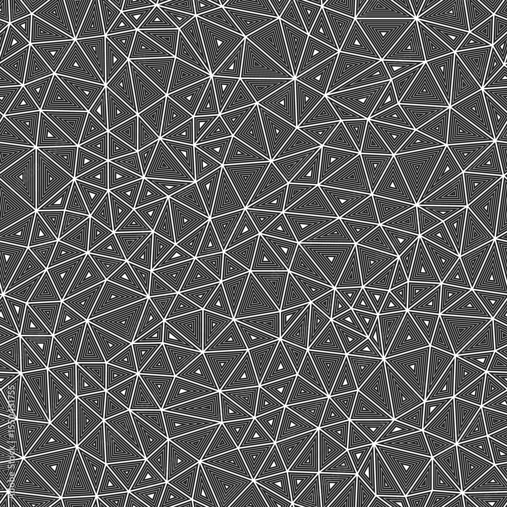 Poster vector seamless pattern. compact shape size. multiple repeated inner triangles. black and white styl