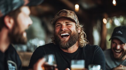 A moment of pure joy as friends share laughter and drinks in a lively gathering, encapsulating the warmth of friendship and shared experiences.