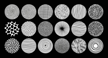 Collection of 20 Circular Abstract Grayscale Textures High-Resolution Seamless Patterns for Design