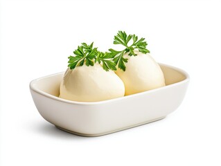 Creamy balls in a dish