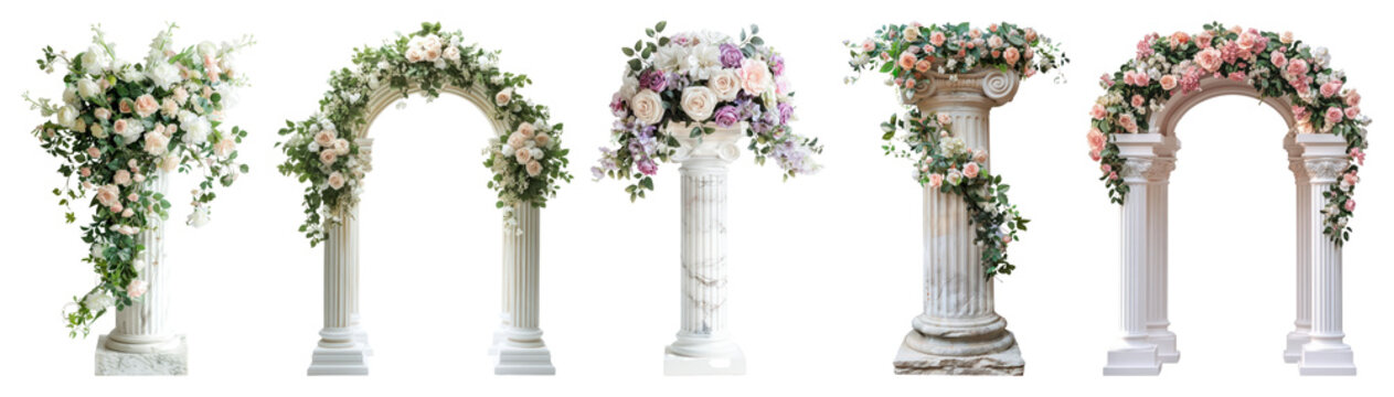 PNG Elegant floral wedding arch designs, element set on transparent background