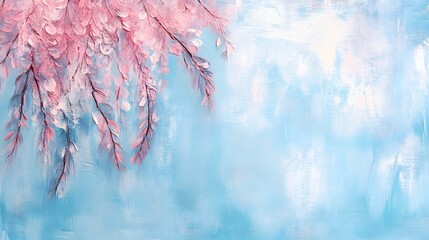 Pastel Pink Blossoms on Light Blue Canvas Art