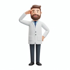 Obraz premium Cartoon doctor saluting with a smile wearing a lab coat and tie on white