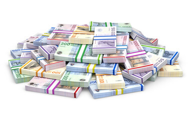 Large pile of various danish krone banknotes