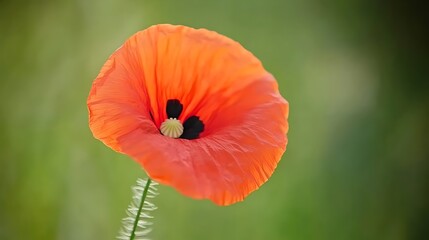 Fototapeta premium Vibrant Red Poppy Flower in Green Field