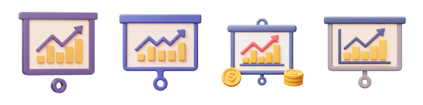 Finance Seminar Icon &ndash; 3D Coaching Session with Chartboard &ndash; PNG Clipart Set

